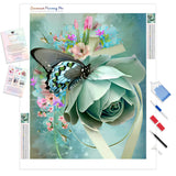 Butterfly on Roses | Diamond Painting Kit - Full Drill - Square or Round Diamonds with AB Drills Option