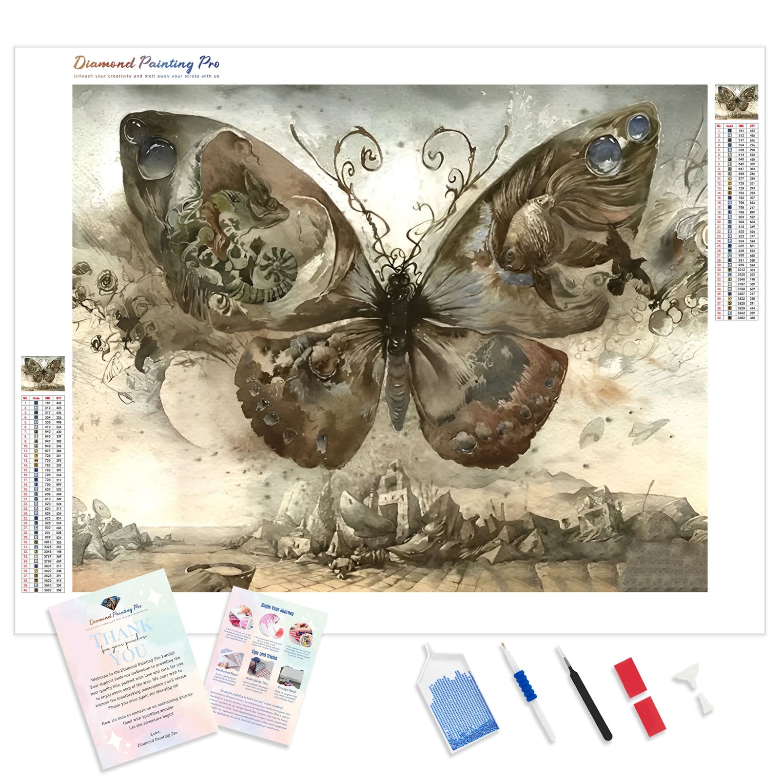 Artistic Butterfly | Diamond Painting Kit - Full Drill - Square or Round Diamonds with AB Drills Option