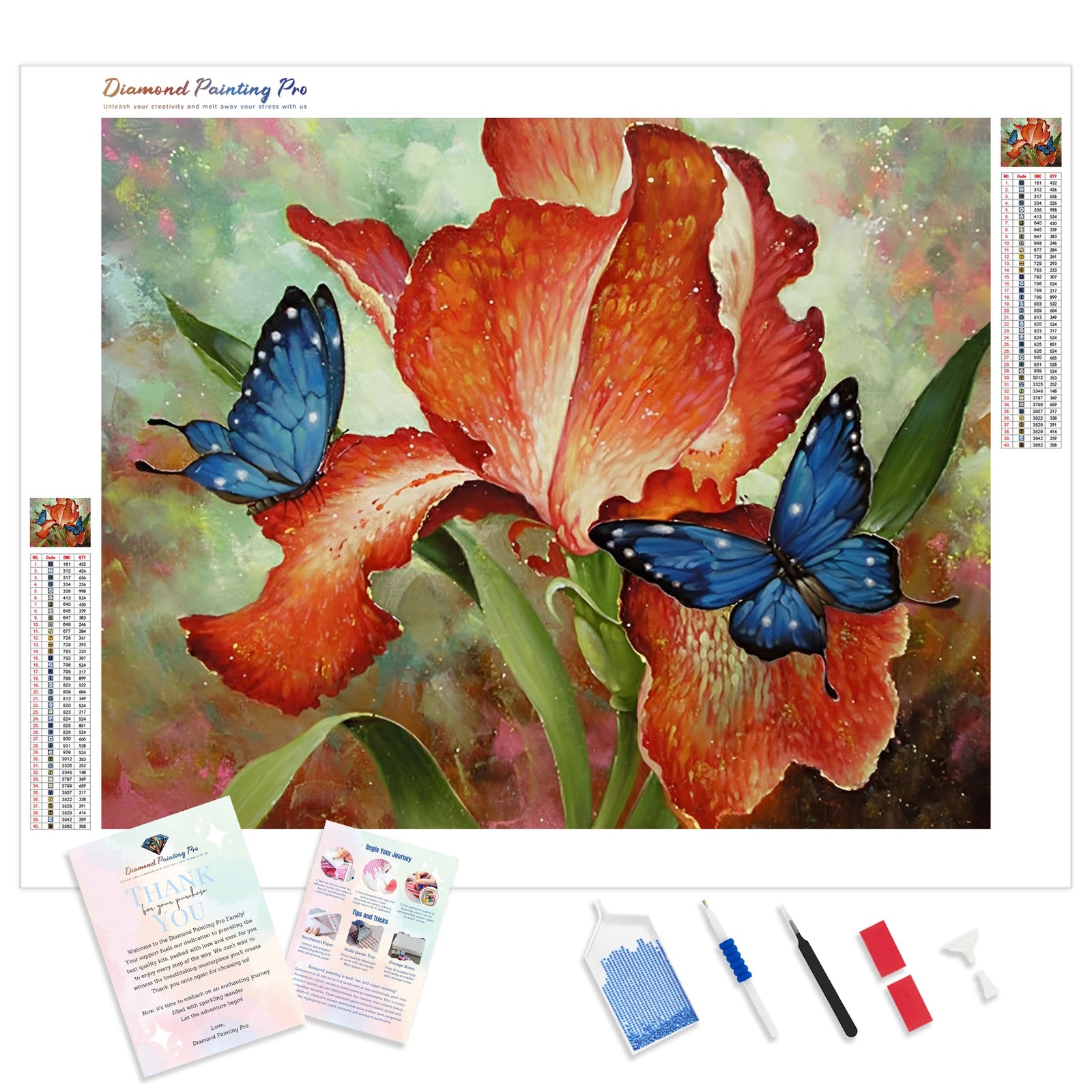 Blue Butterflies and Red Butterflies | Diamond Painting Kit - Full Drill - Square or Round Diamonds with AB Drills Option