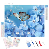 Blue Butterflies and Gliter Flowers | Diamond Painting