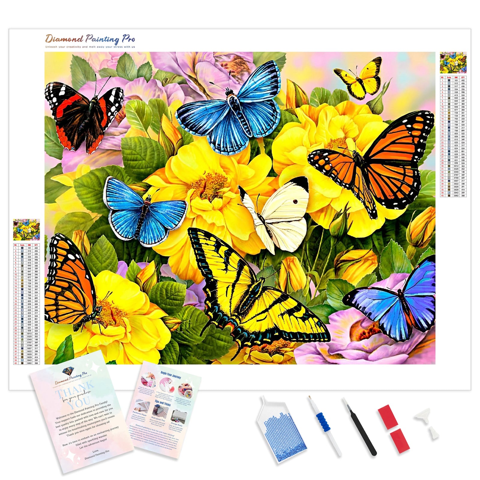 Butterflies in Blooming Garden | Diamond Painting Kit - Full Drill - Square or Round Diamonds with AB Drills Option