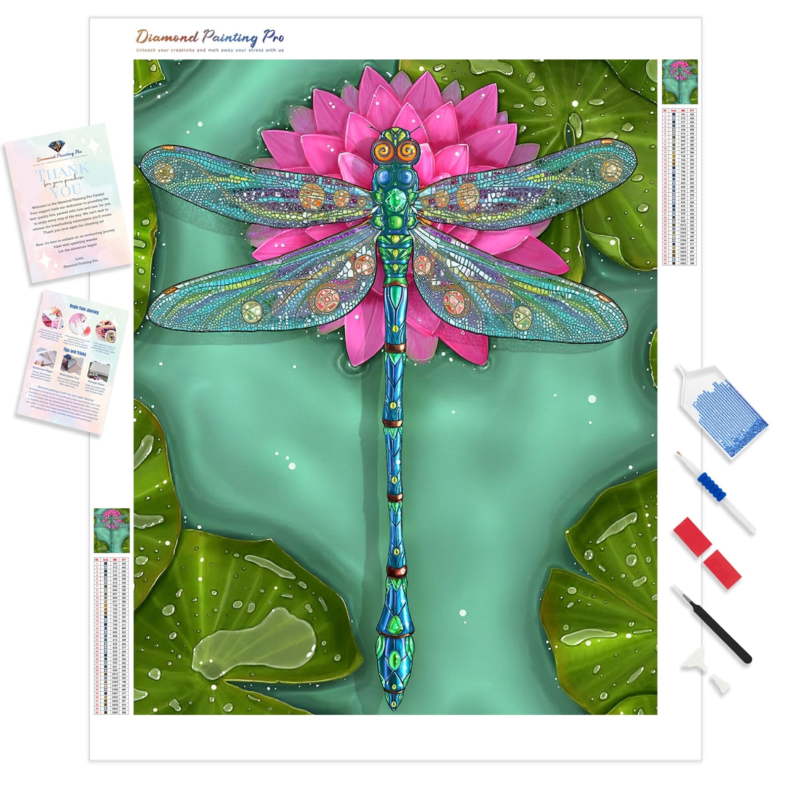 Lotus Dragonfly | Diamond Painting Kit - Full Drill - Square or Round Diamonds with AB Drills Option