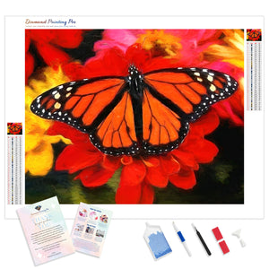 Monarch Butterfly and Red Flowers | Diamond Painting