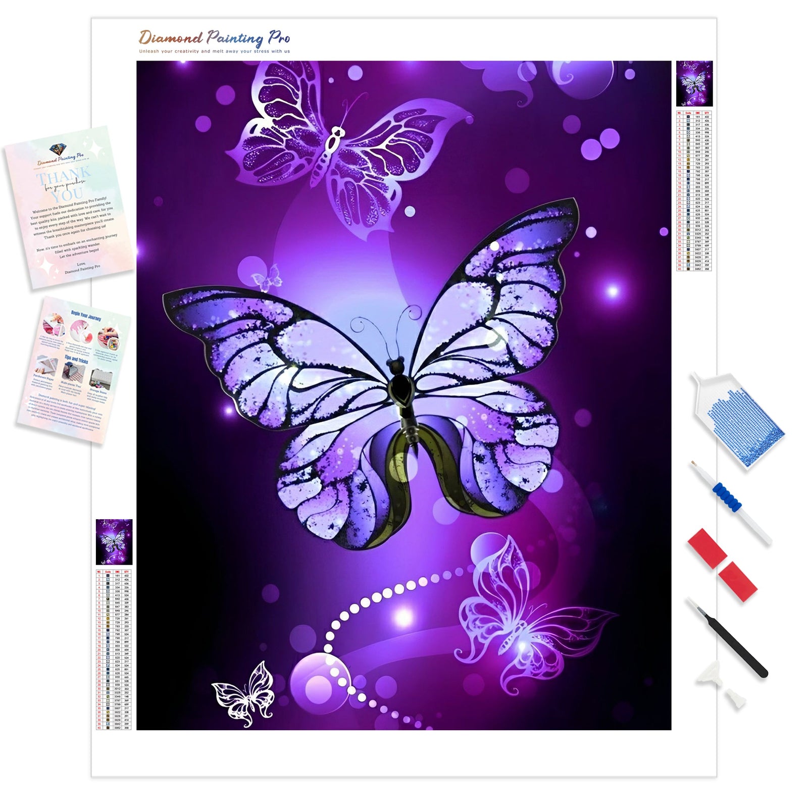 Purple Dreamy Butterfly | Diamond Painting Kit - Full Drill - Square or Round Diamonds with AB Drills Option