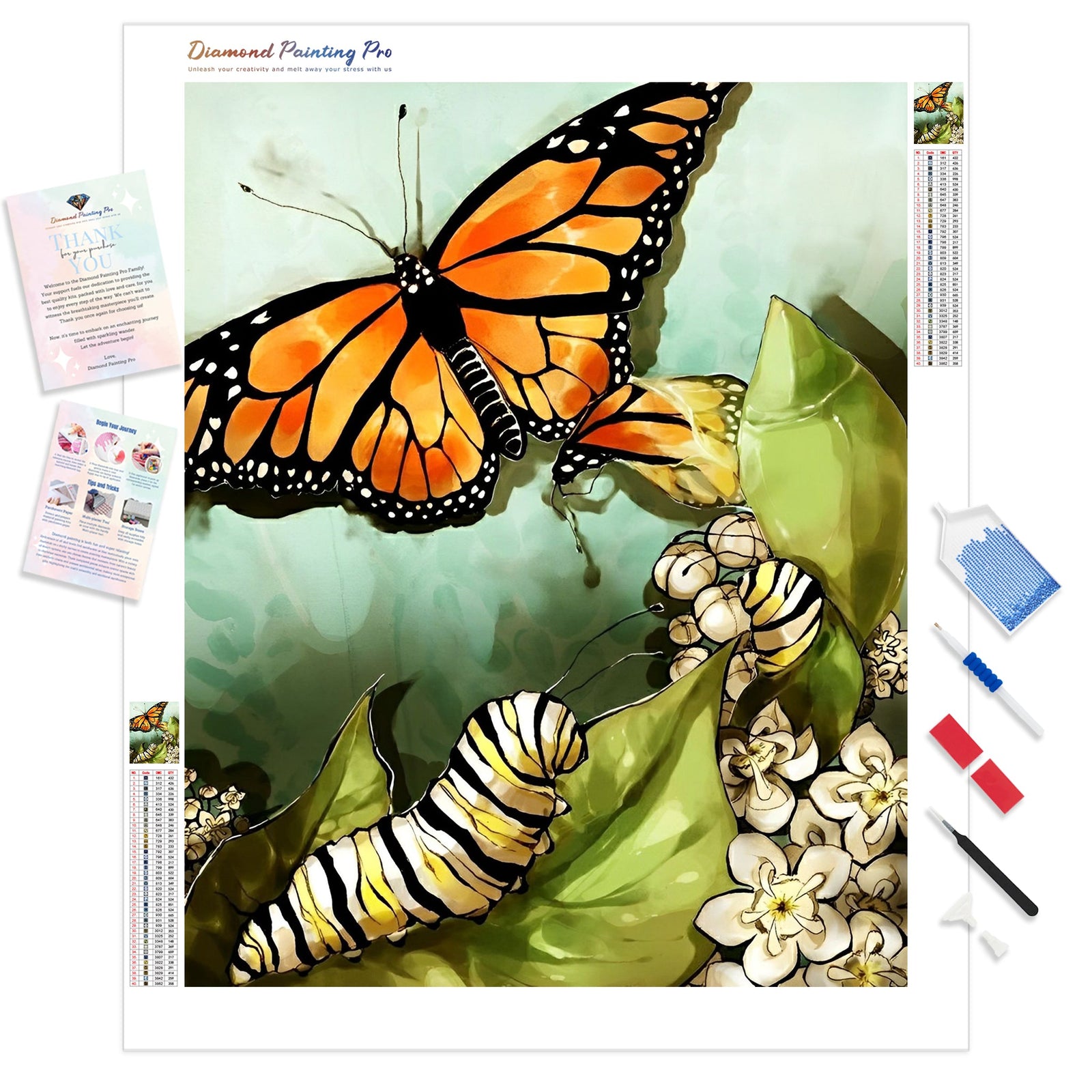 The Metamorphosis of the Monarch Butterfly | Diamond Painting Kit - Full Drill - Square or Round Diamonds with AB Drills Option