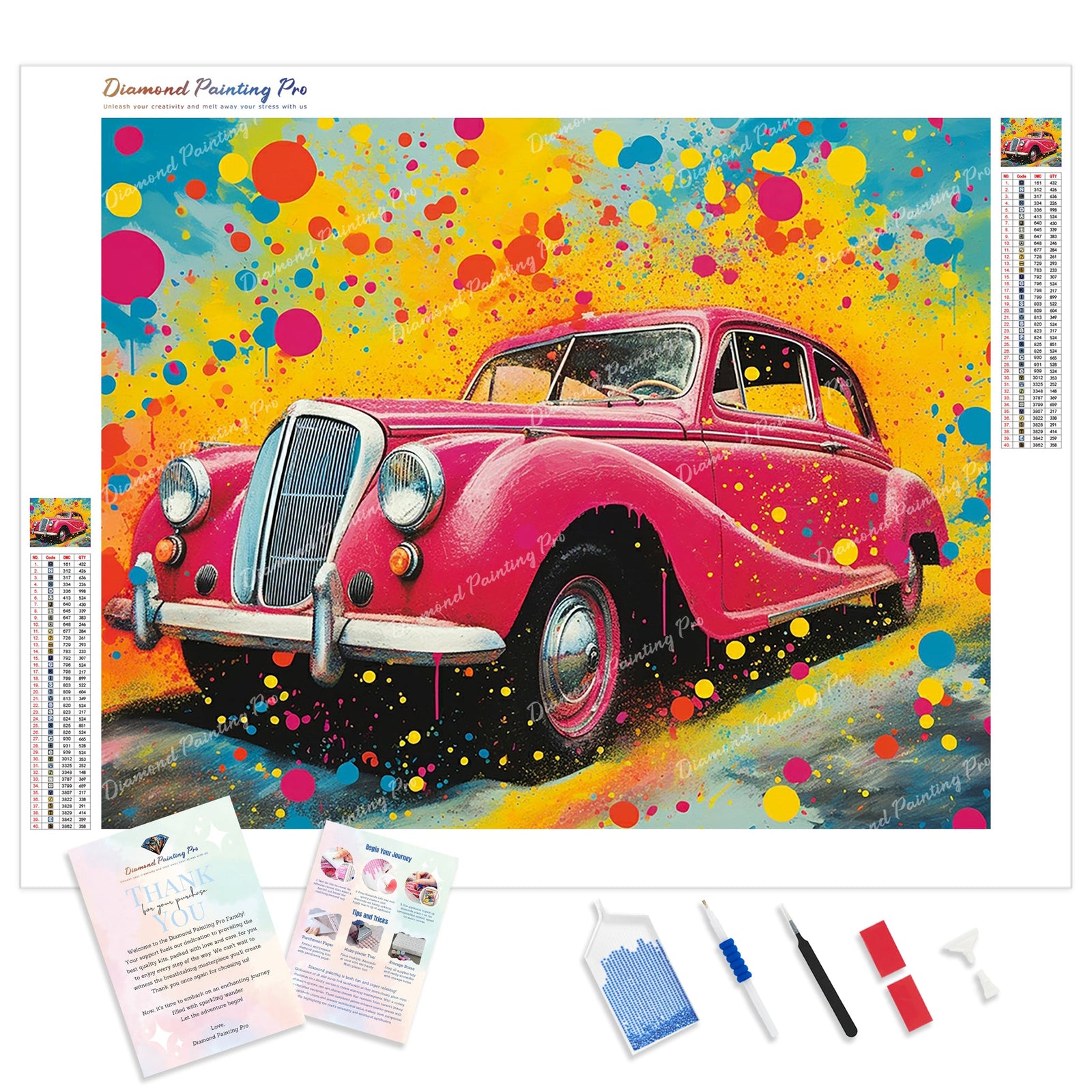 Pop Art Vintage Car | Diamond Painting Kit - Full Drill - Square or Round Diamonds with AB Drills Option