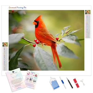 Cardinal bird on the trunk | Diamond Painting