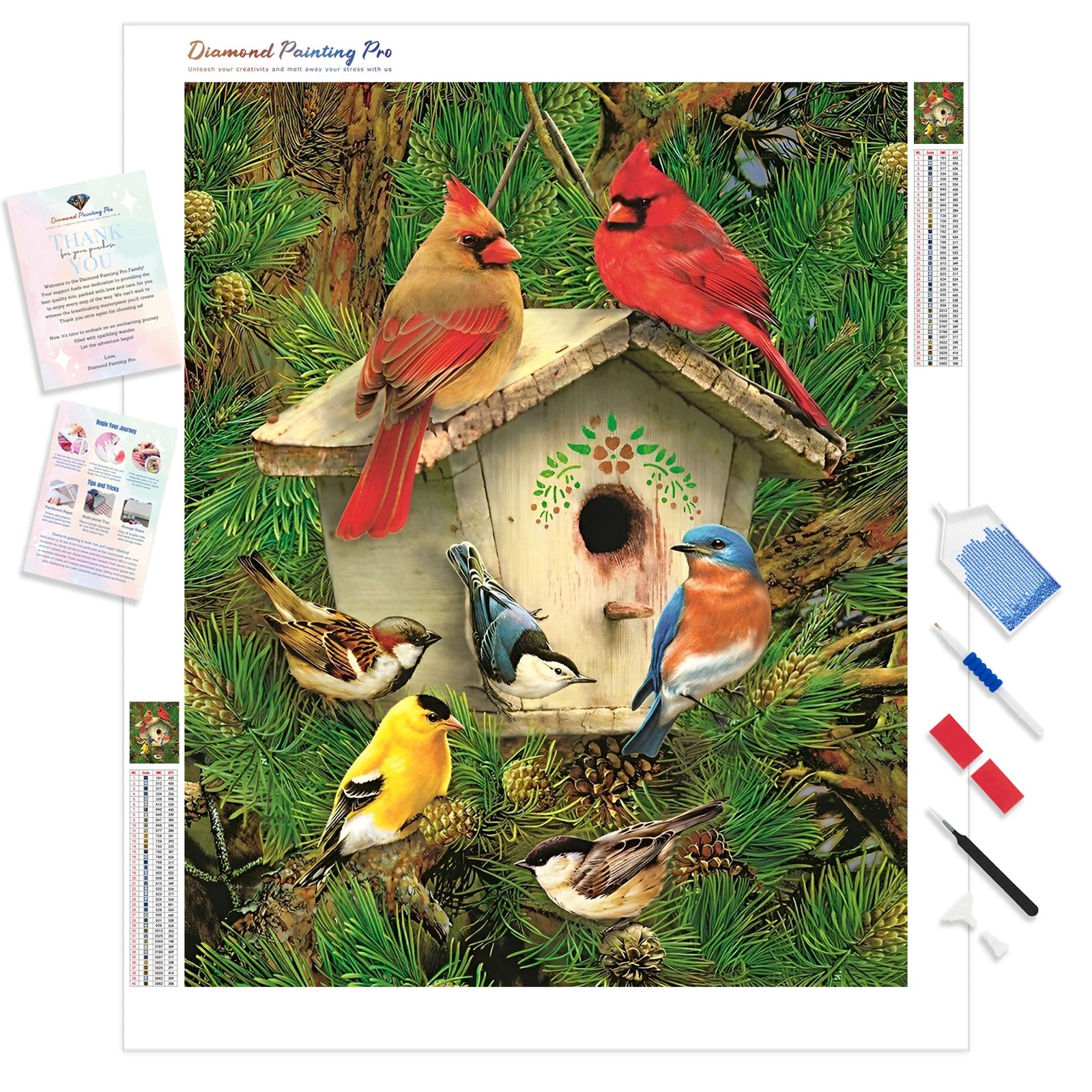 Cardinal Bird Birdhouse | Diamond Painting Kit - Full Drill - Square or Round Diamonds with AB Drills Option