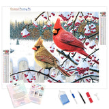 Cardinal Birds on Berry Branch | Diamond Painting Kit - Full Drill - Square or Round Diamonds with AB Drills Option