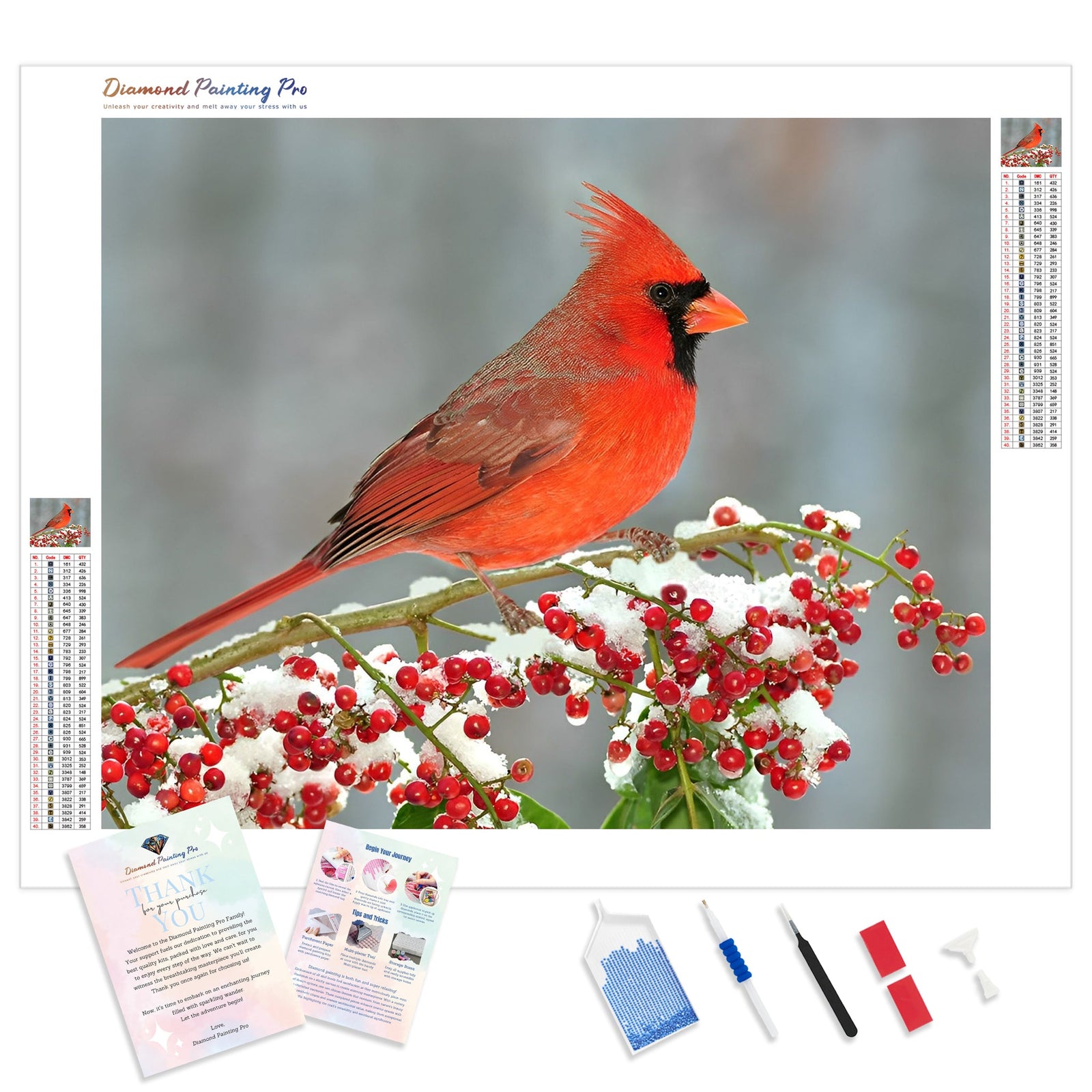 Cardinal in Winter | Diamond Painting Kit - Full Drill - Square or Round Diamonds with AB Drills Option