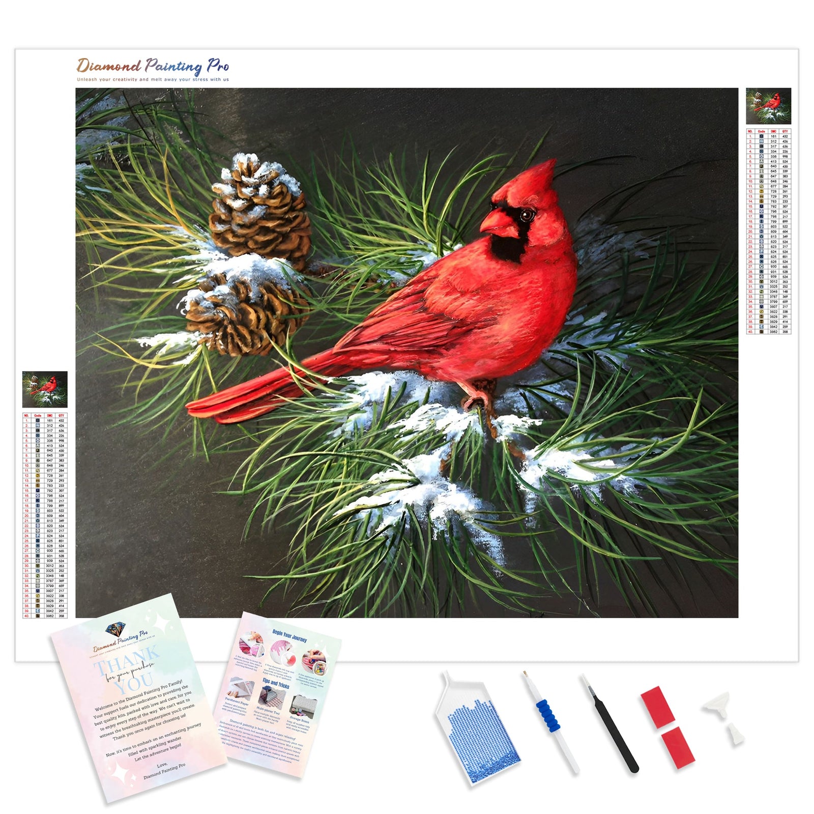 Cardinal Bird And Pinecone | Diamond Painting Kit - Full Drill - Square or Round Diamonds with AB Drills Option