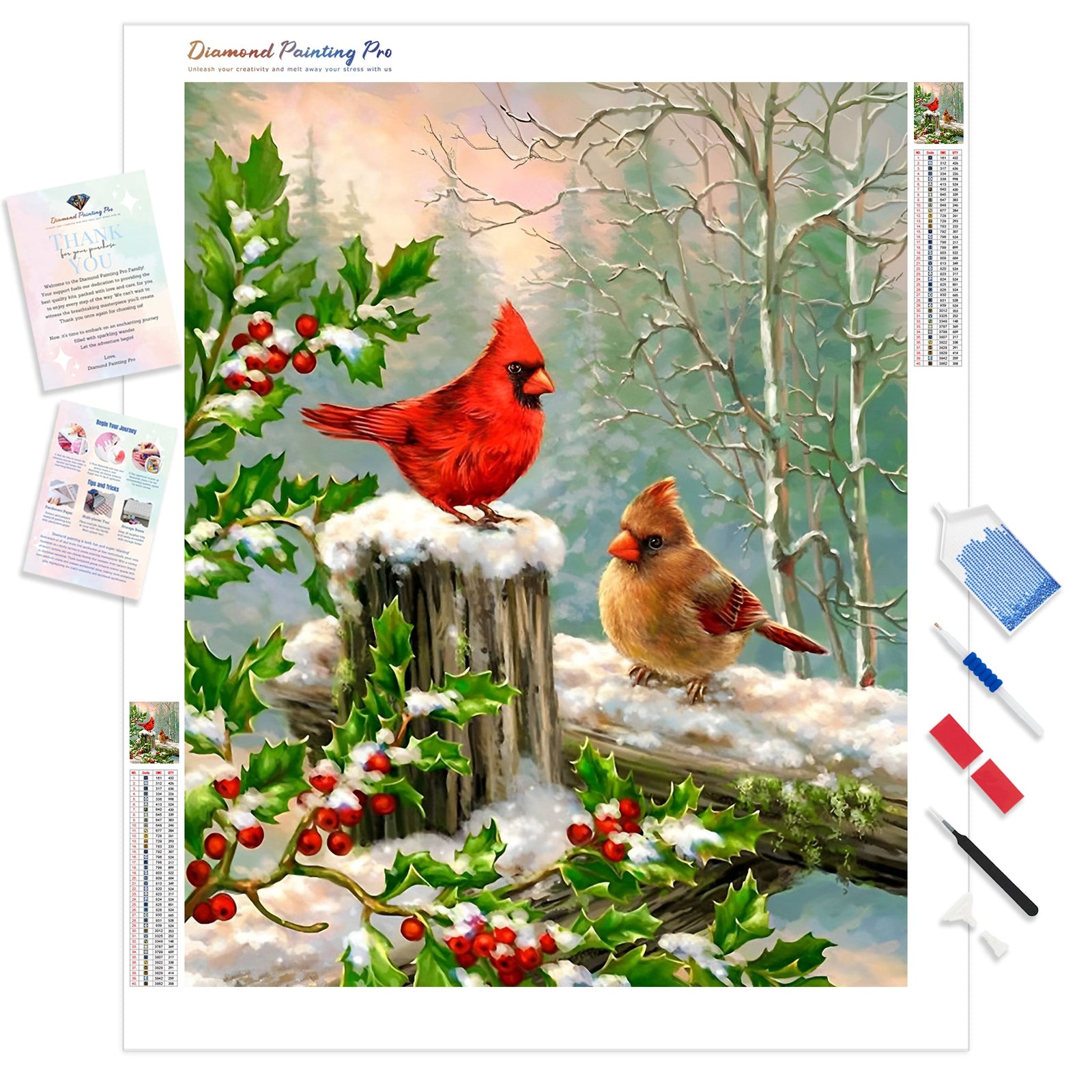 Christmas Cardinals | Diamond Painting Kit - Full Drill - Square or Round Diamonds with AB Drills Option