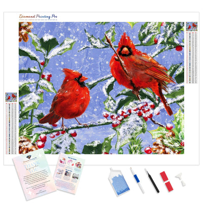 Cardinal Birds Couple | Diamond Painting Kit - Full Drill - Square or Round Diamonds with AB Drills Option