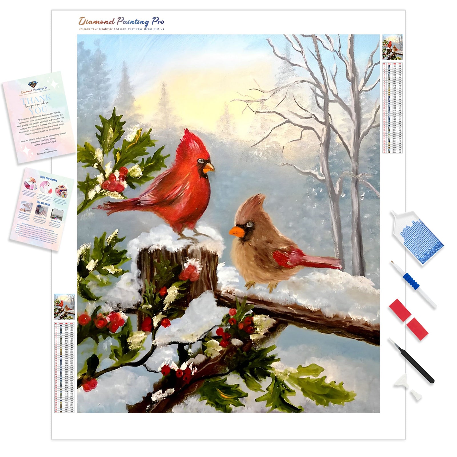 Cardinal Bird in Christmas | Diamond Painting Kit - Full Drill - Square or Round Diamonds with AB Drills Option