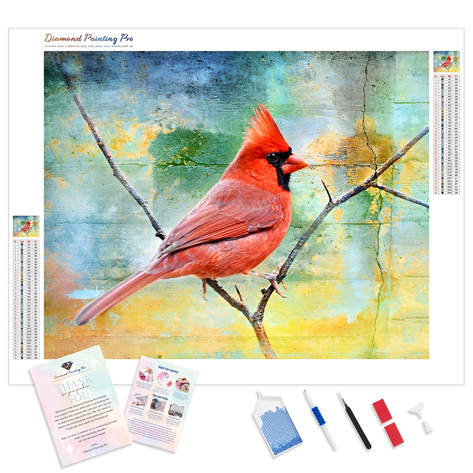 Northern Cardinal Resting | Diamond Painting Kit - Full Drill - Square or Round Diamonds with AB Drills Option