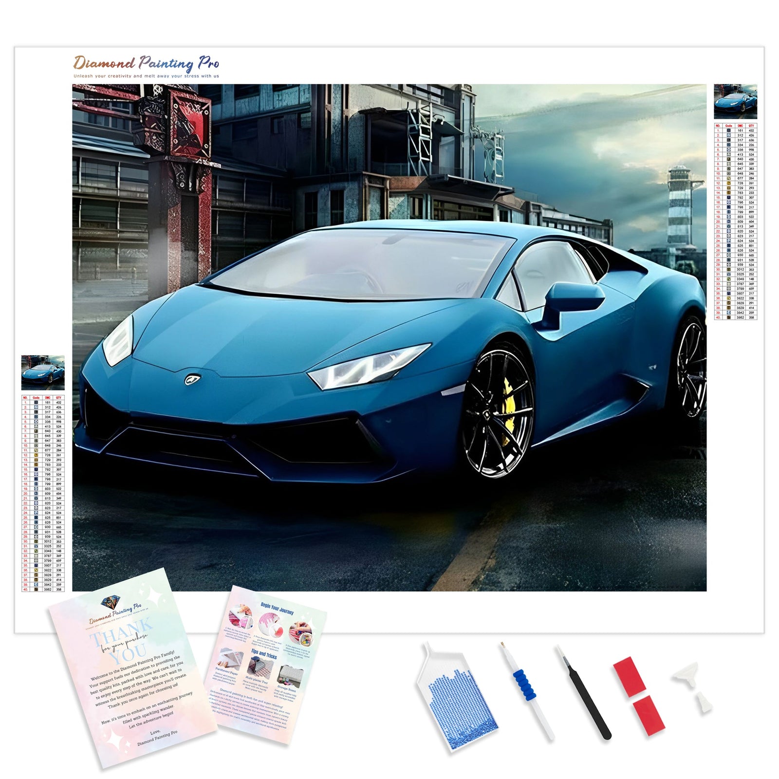 Blue Lamborghini | Diamond Painting Kit - Full Drill - Square or Round Diamonds with AB Drills Option