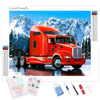 Red Truck in Snow | Diamond Painting