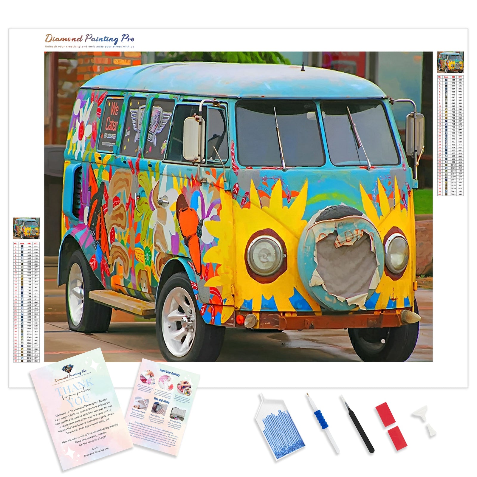 Vintage Volkswagen Van | Diamond Painting Kit - Full Drill - Square or Round Diamonds with AB Drills Option