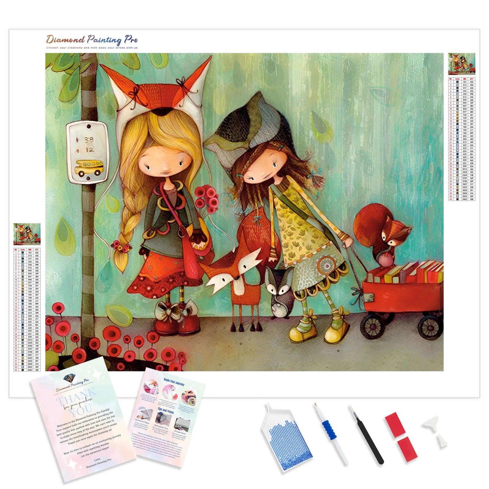 Cartoon Girls and Foxes | Diamond Painting Kit - Full Drill - Square or Round Diamonds with AB Drills Option