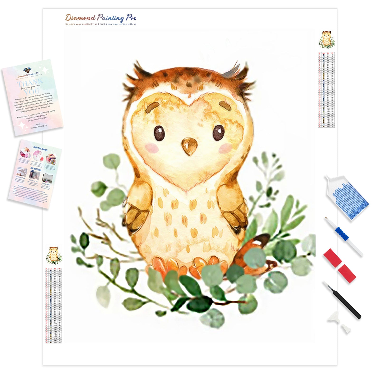 Cute Cartoon Owl | Diamond Painting Kit - Full Drill - Square or Round Diamonds with AB Drills Option