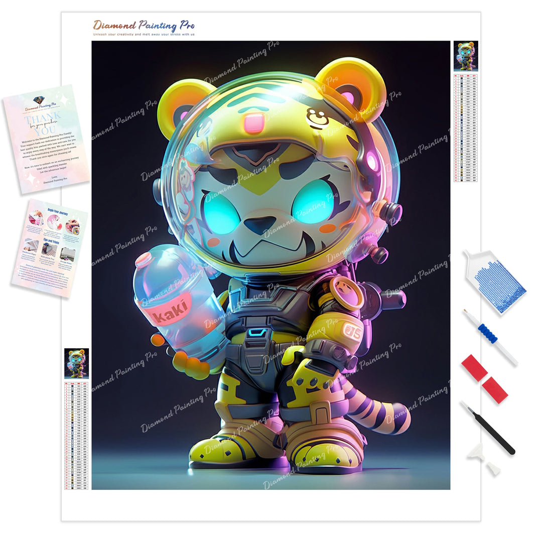 Neon Space Tiger Adventure | Diamond Painting Kit - Full Drill - Square or Round Diamonds with AB Drills Option