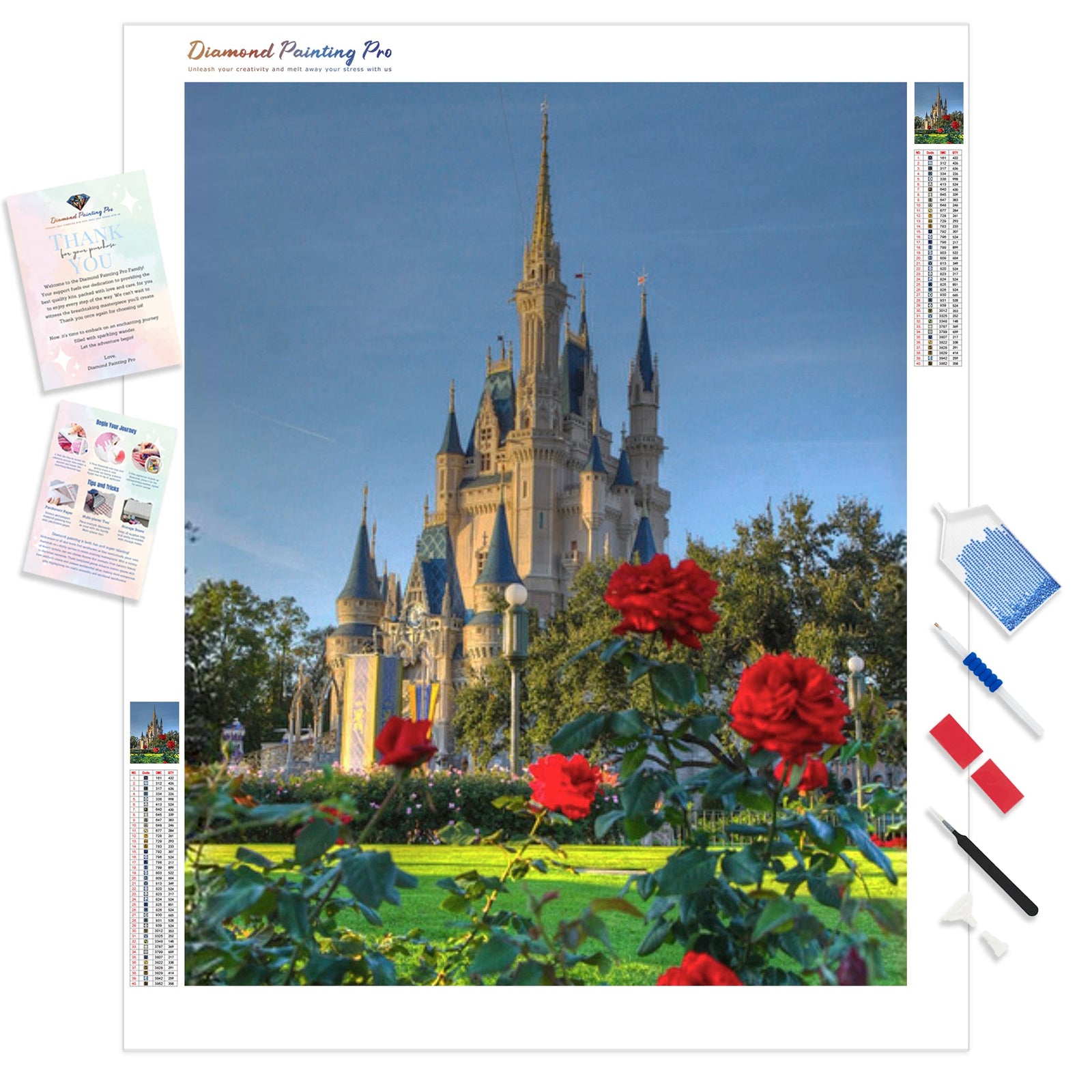 Castle and Roses | Diamond Painting Kit - Full Drill - Square or Round Diamonds with AB Drills Option