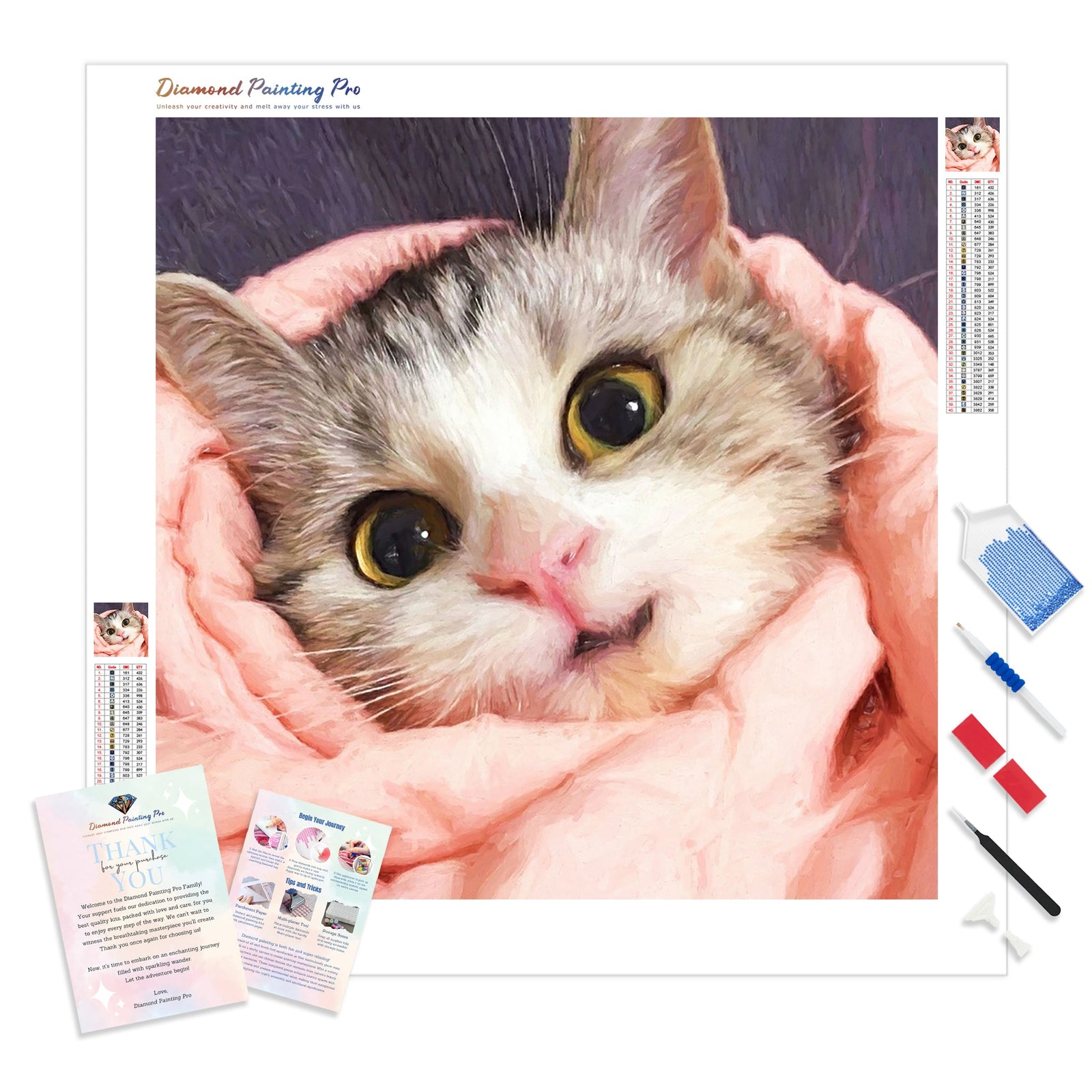 Adorable Cat | Diamond Painting Kit - Full Drill - Square or Round Diamonds with AB Drills Option