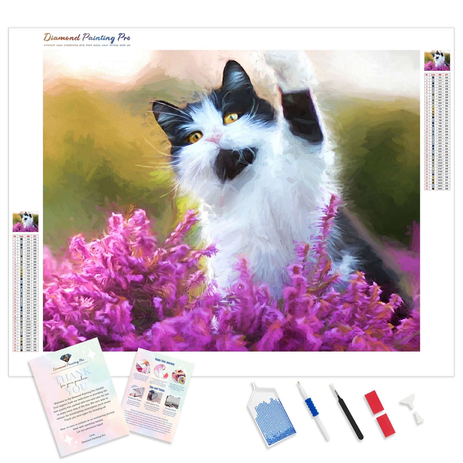 Black and White Cat | Diamond Painting Kit - Full Drill - Square or Round Diamonds with AB Drills Option