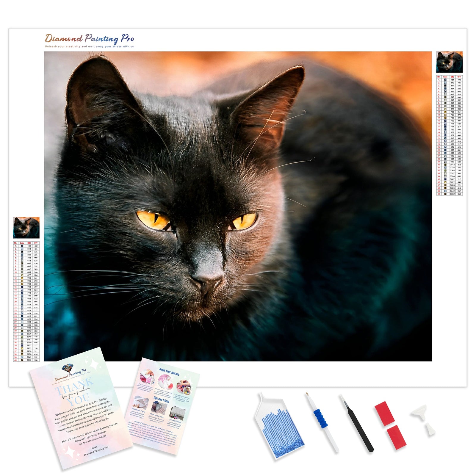 Black Cat Stare | Diamond Painting Kit - Full Drill - Square or Round Diamonds with AB Drills Option