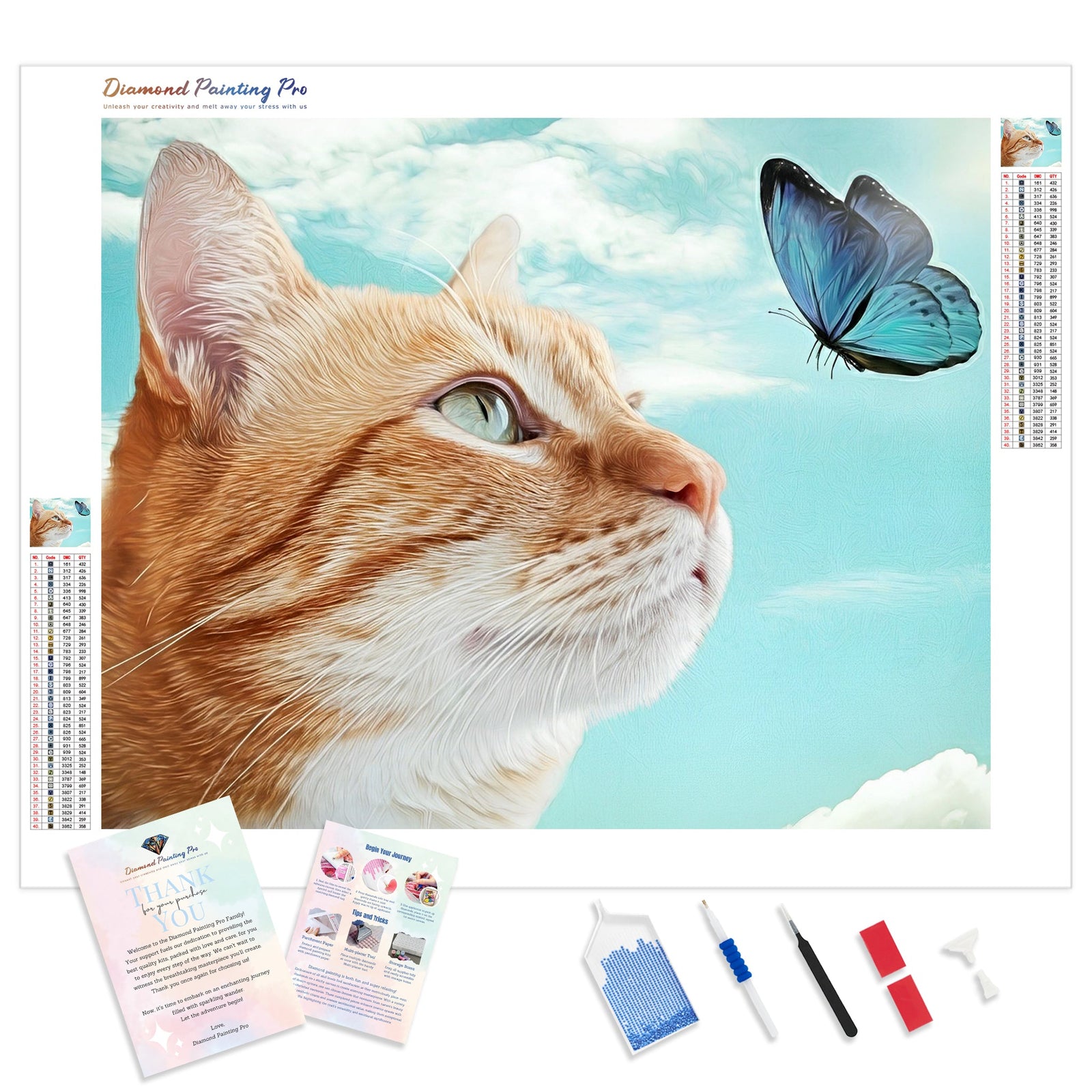 Butterfly and Kitty | Diamond Painting Kit - Full Drill - Square or Round Diamonds with AB Drills Option