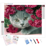 Cat giving Flowers | Diamond Painting Kit - Full Drill - Square or Round Diamonds with AB Drills Option