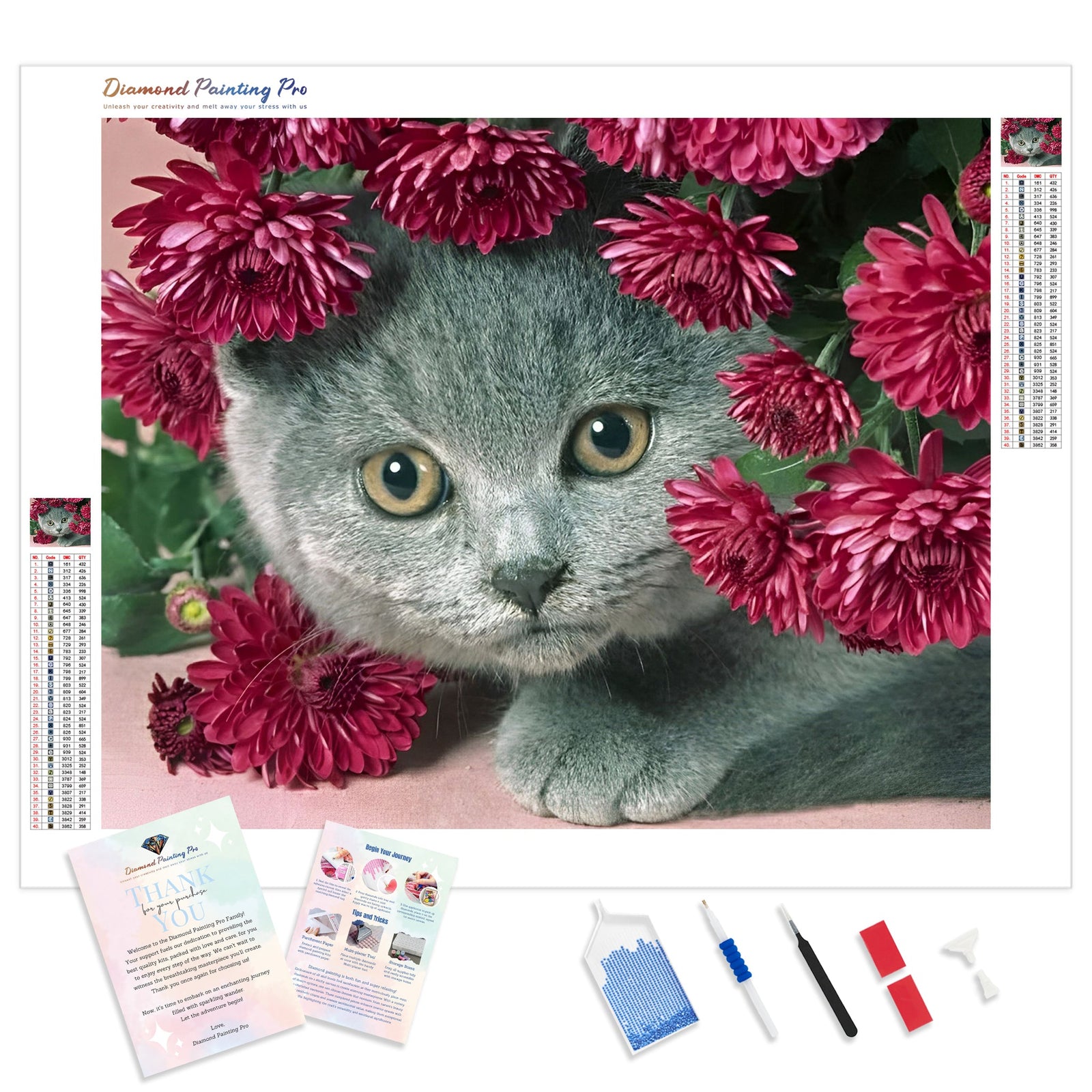 Cat giving Flowers | Diamond Painting Kit - Full Drill - Square or Round Diamonds with AB Drills Option