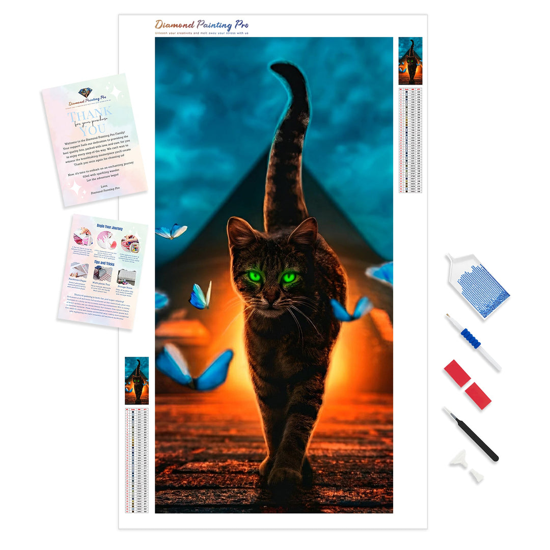 Kitty with Butterflies | Diamond Painting Kit - Full Drill - Square or Round Diamonds with AB Drills Option