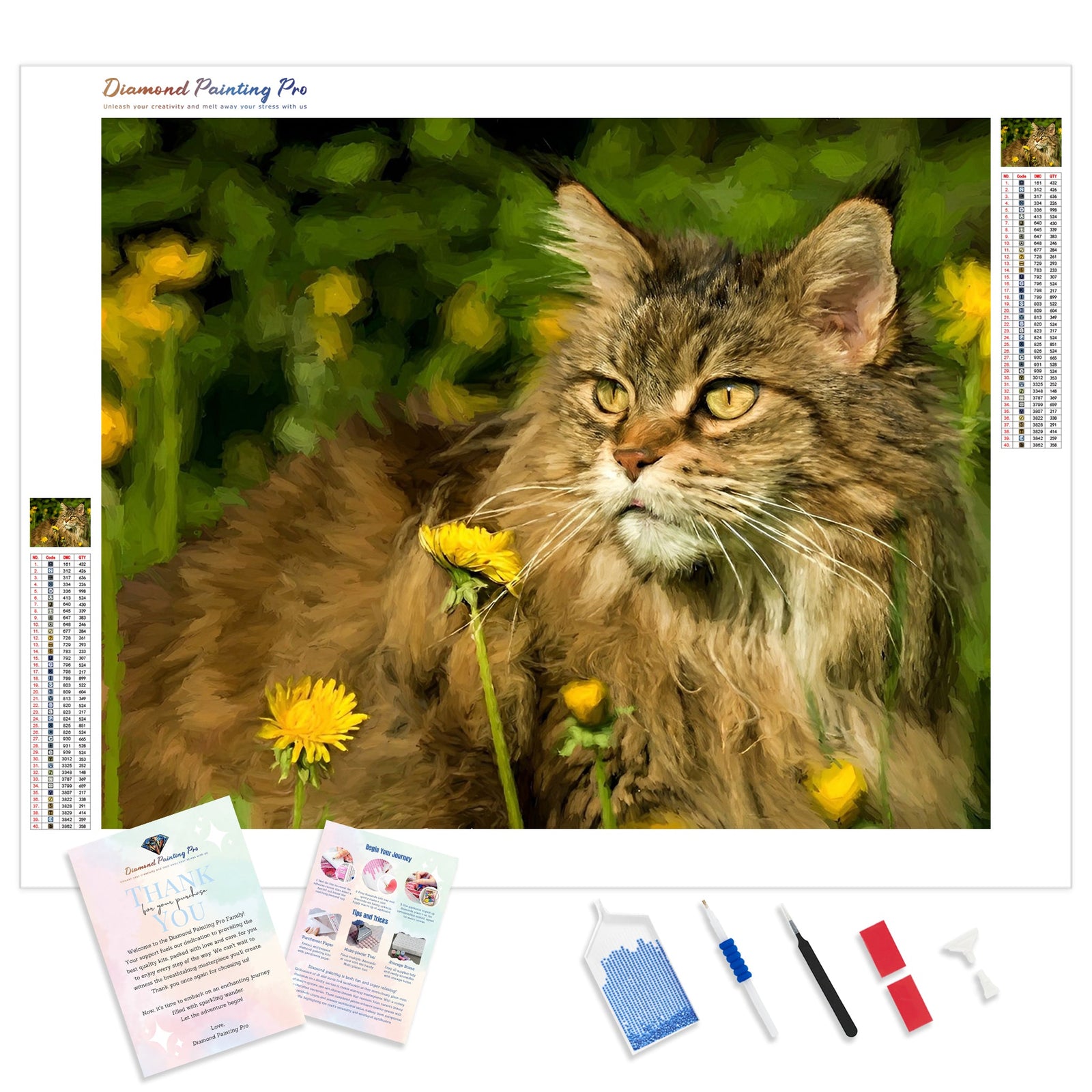 Cats Maine Coon Flowers | Diamond Painting Kit - Full Drill - Square or Round Diamonds with AB Drills Option