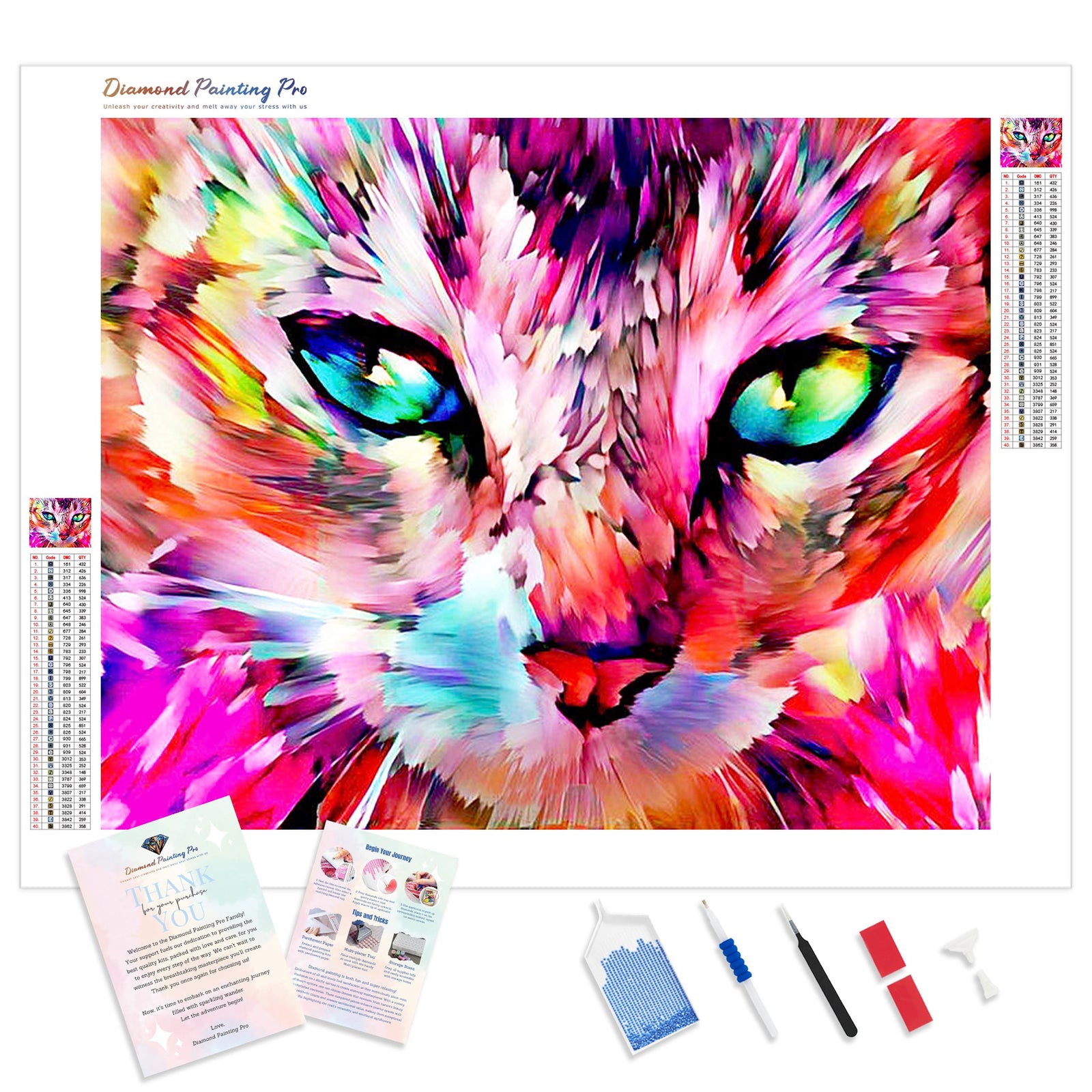 Colorful Abstract Tabby Cat | Diamond Painting Kit - Full Drill - Square or Round Diamonds with AB Drills Option