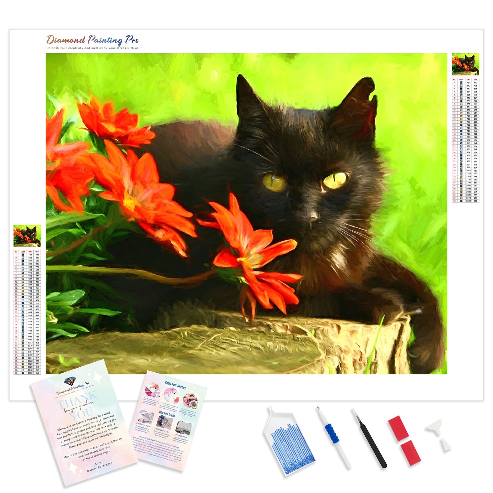 Cute Black Cats and Flowers | Diamond Painting Kit - Full Drill - Square or Round Diamonds with AB Drills Option