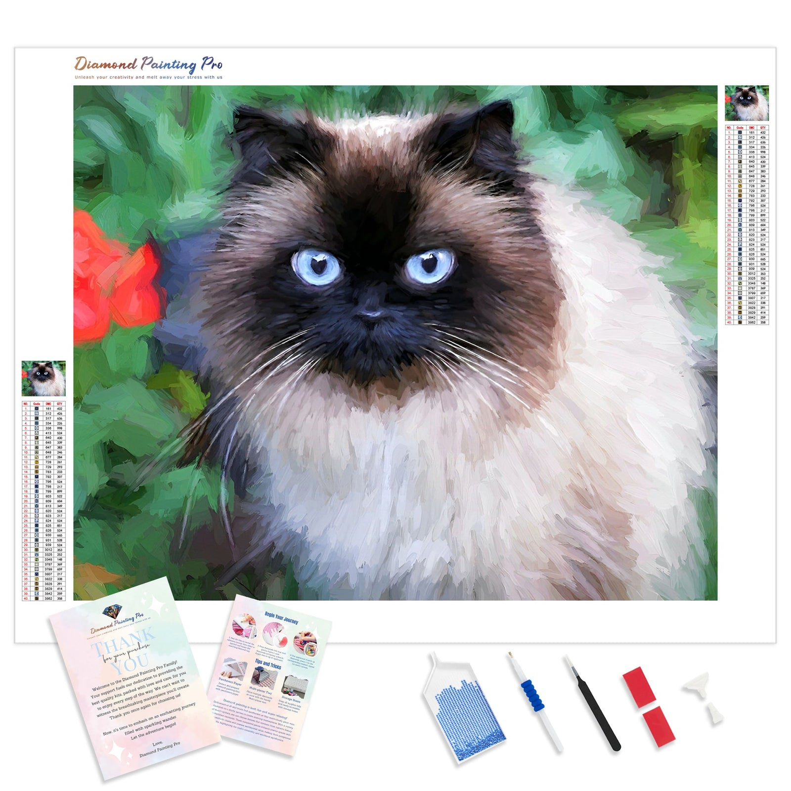 Fluffy Siamese Cat | Diamond Painting Kit - Full Drill - Square or Round Diamonds with AB Drills Option