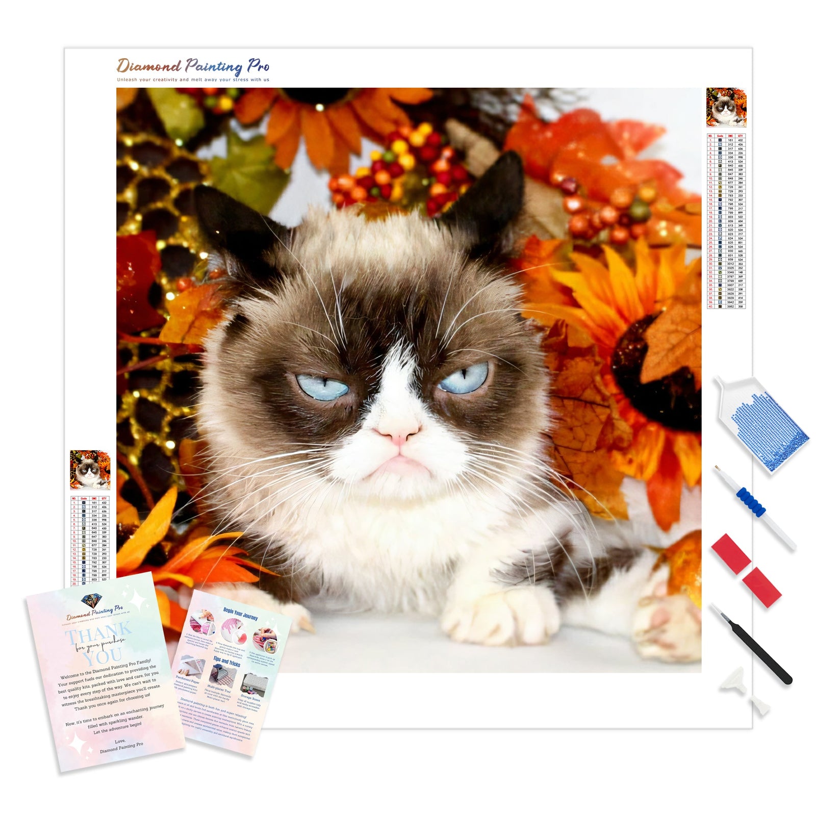 Grumpy Cat Gaze | Diamond Painting Kit - Full Drill - Square or Round Diamonds with AB Drills Option