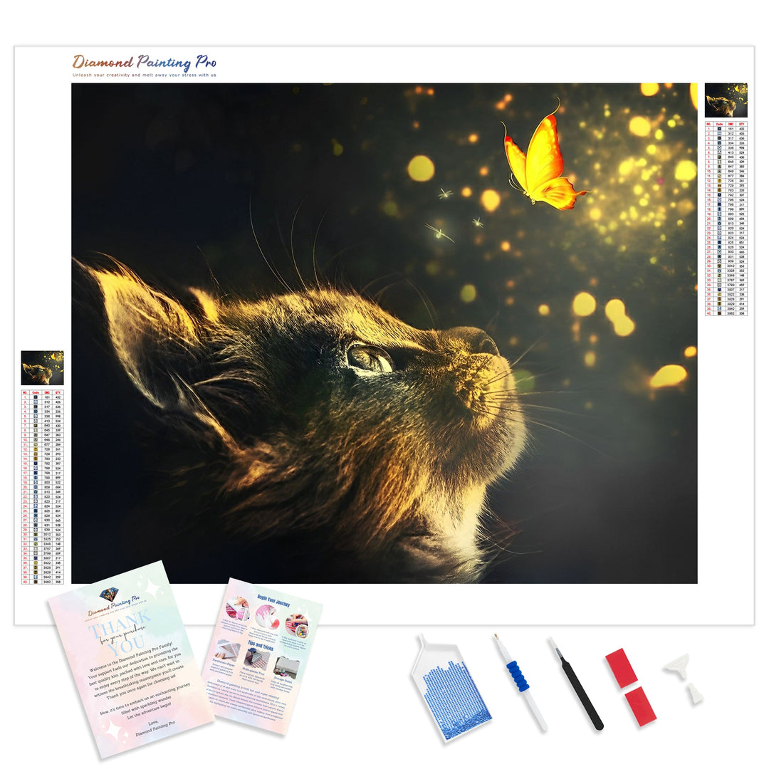 Neon Cat & Butterfly | Diamond Painting Kit - Full Drill - Square or Round Diamonds with AB Drills Option