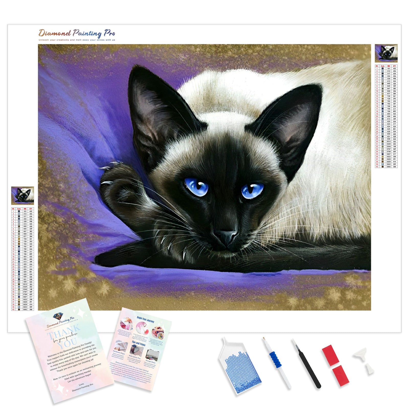 Siamese Cat | Diamond Painting Kit - Full Drill - Square or Round Diamonds with AB Drills Option