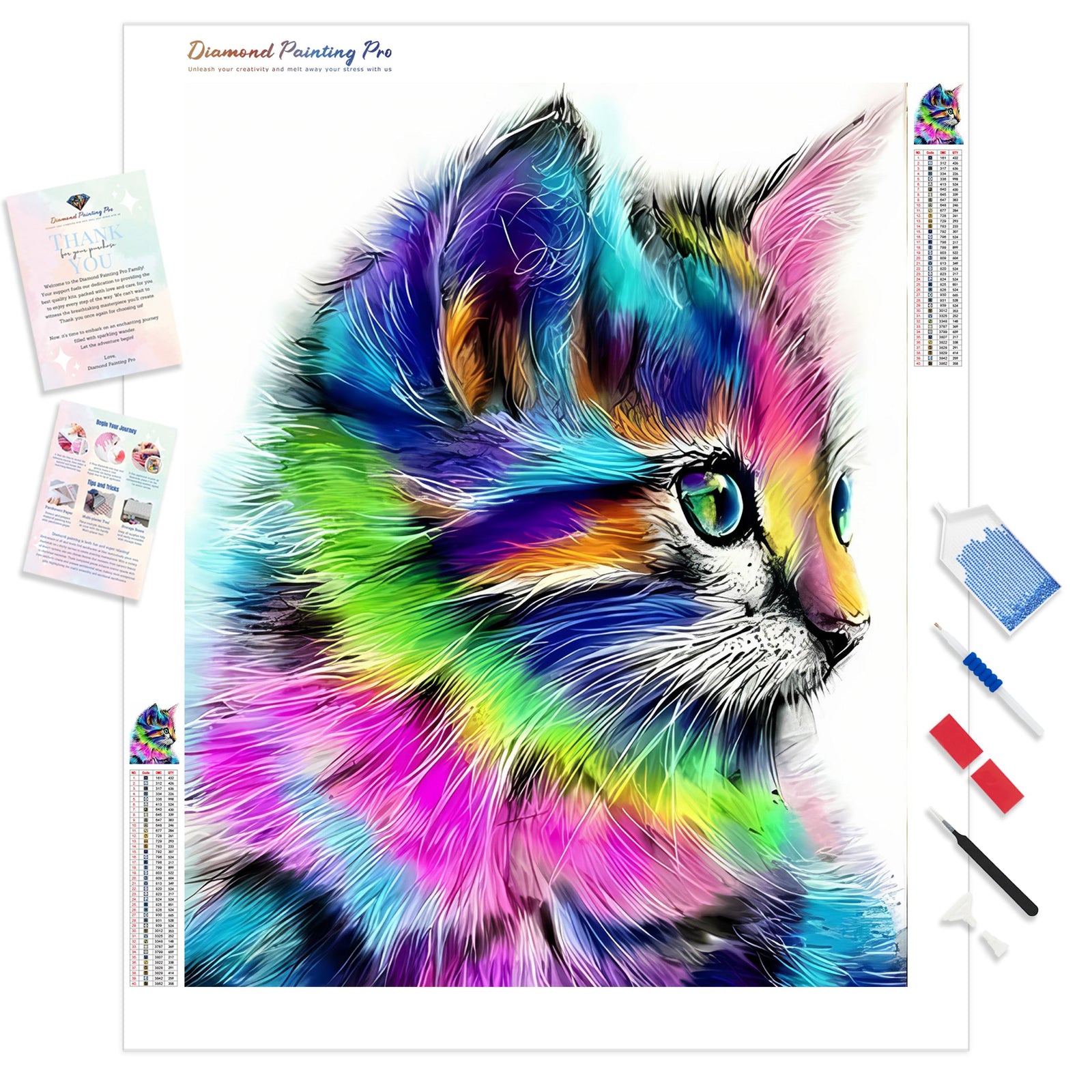 Kaleidoscope Kitty | Diamond Painting Kit - Full Drill - Square or Round Diamonds with AB Drills Option