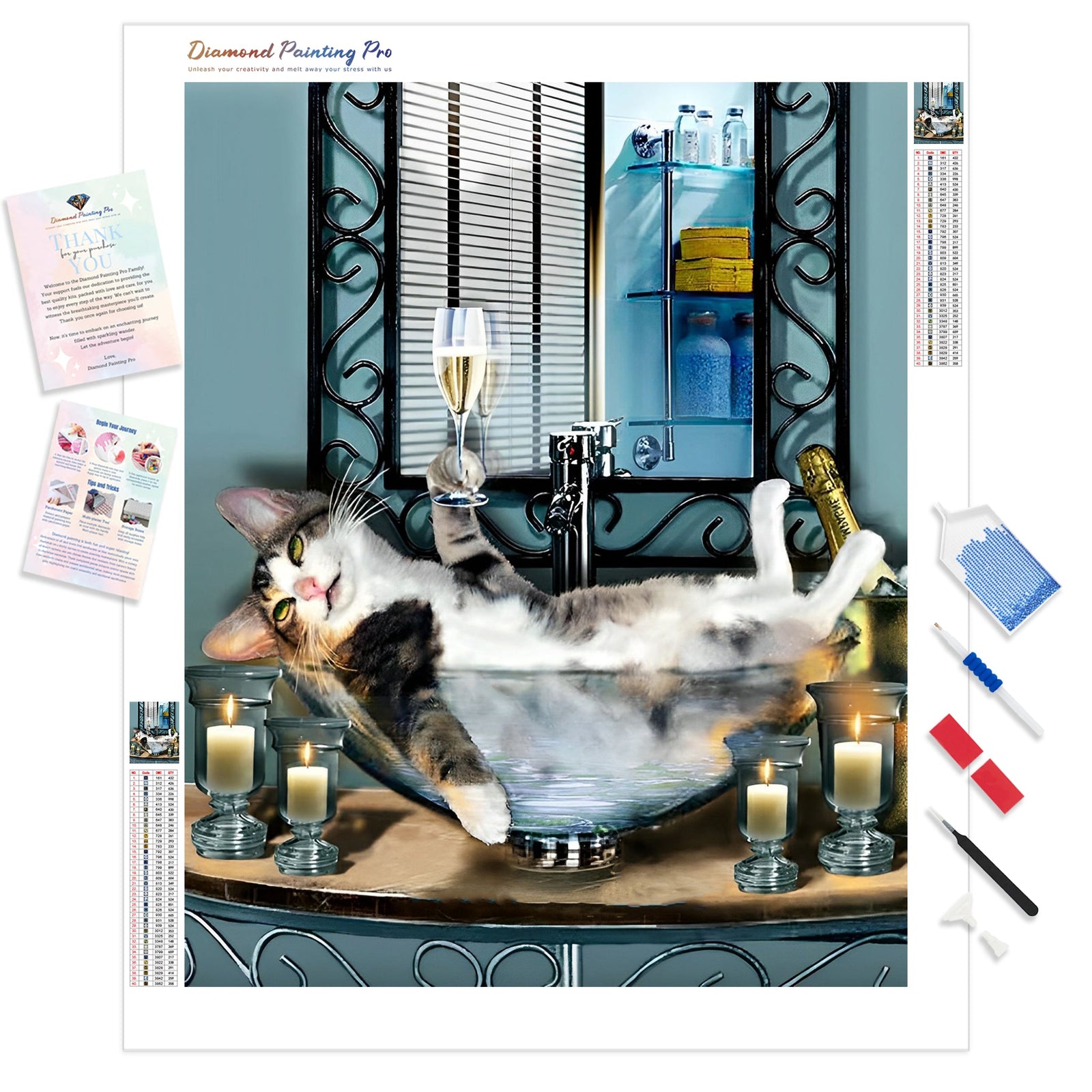 Tipsy Kitty | Diamond Painting Kit - Full Drill - Square or Round Diamonds with AB Drills Option