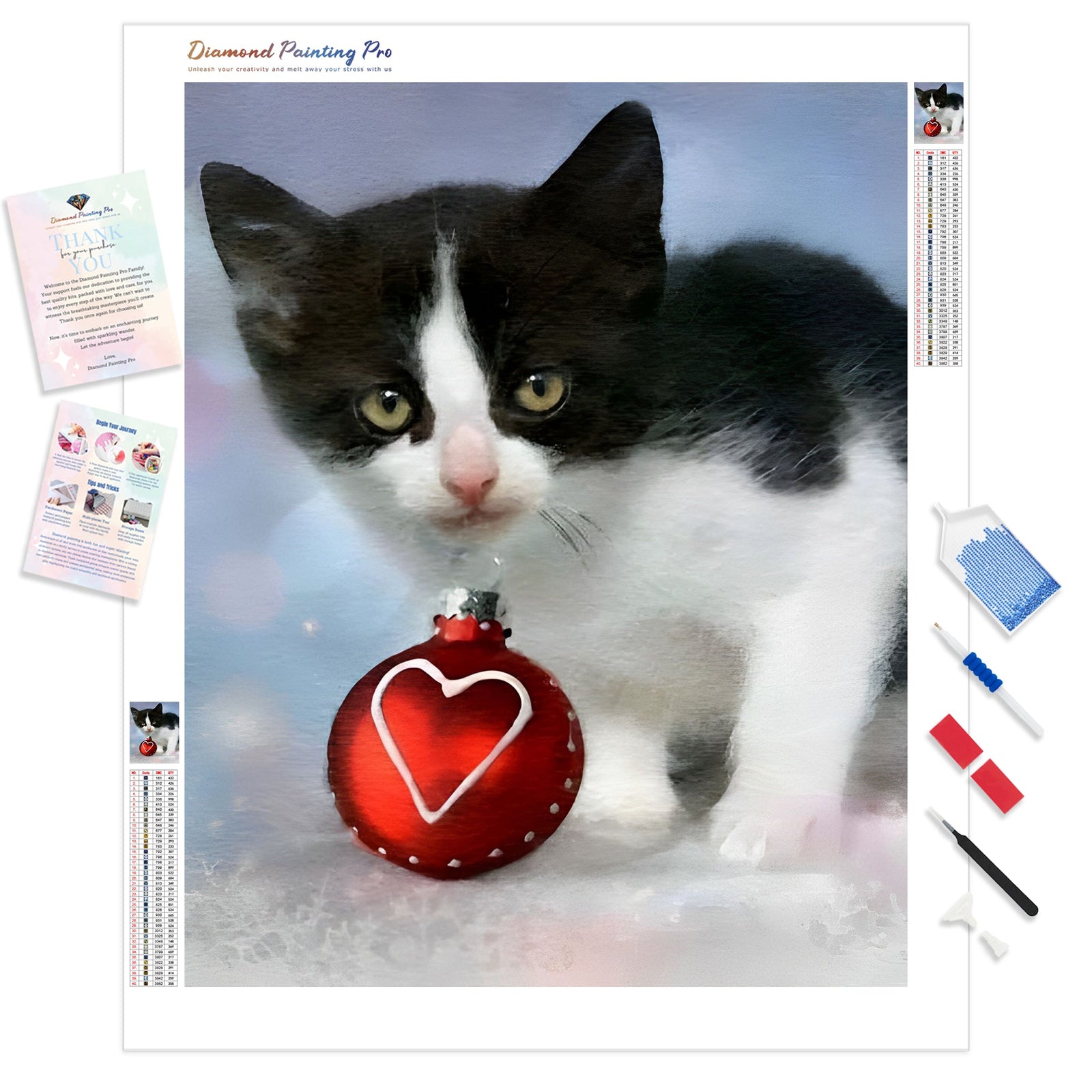 Christmas Kitty Watercolor | Diamond Painting Kit - Full Drill - Square or Round Diamonds with AB Drills Option