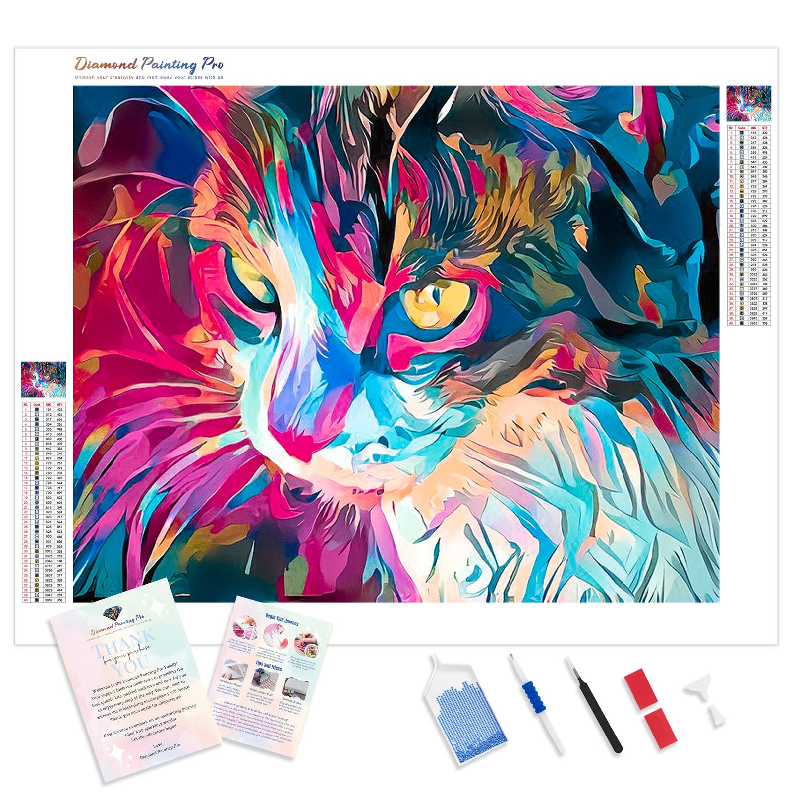 Kitty Abstract | Diamond Painting Kit - Full Drill - Square or Round Diamonds with AB Drills Option