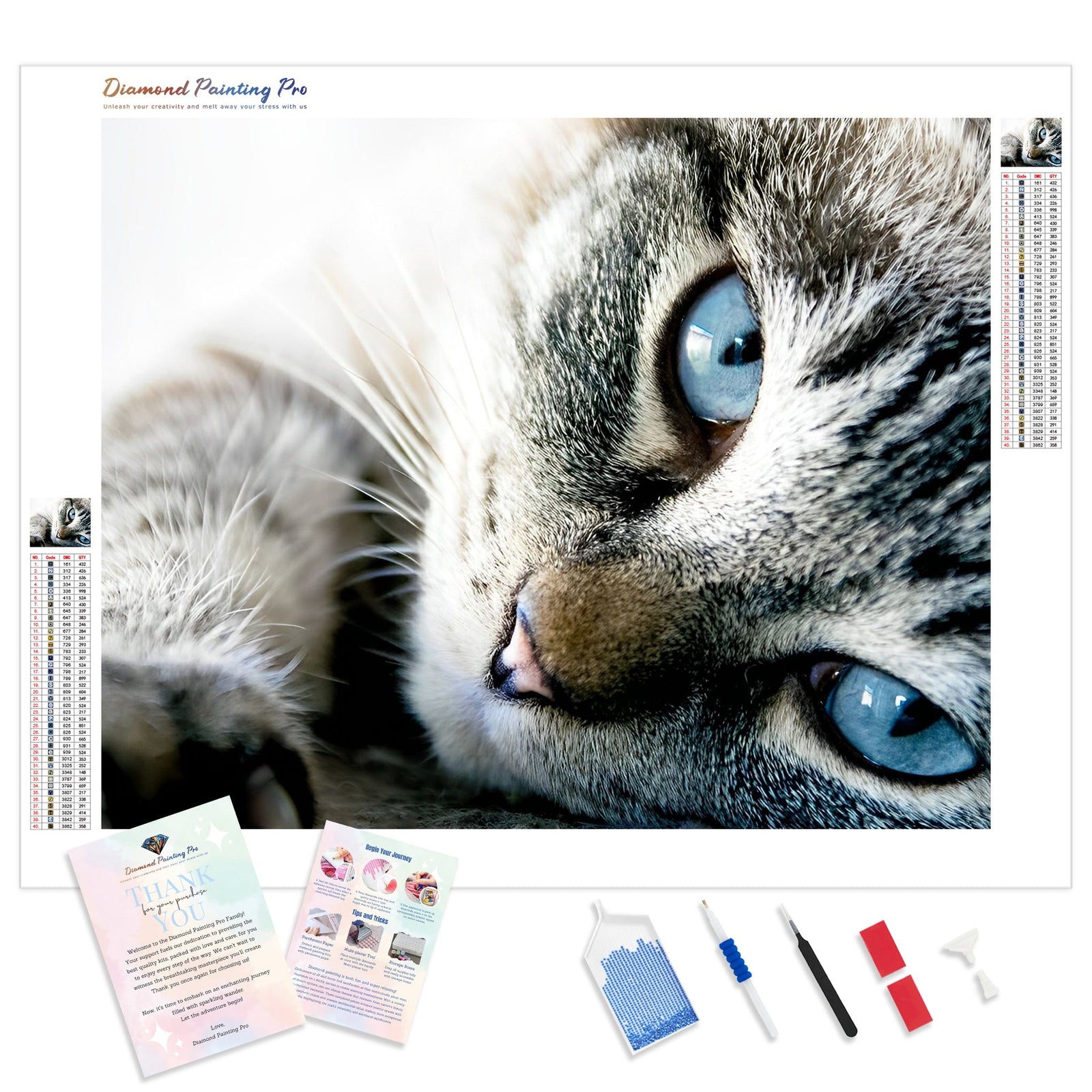 Tabby Baby Blues | Diamond Painting Kit - Full Drill - Square or Round Diamonds with AB Drills Option