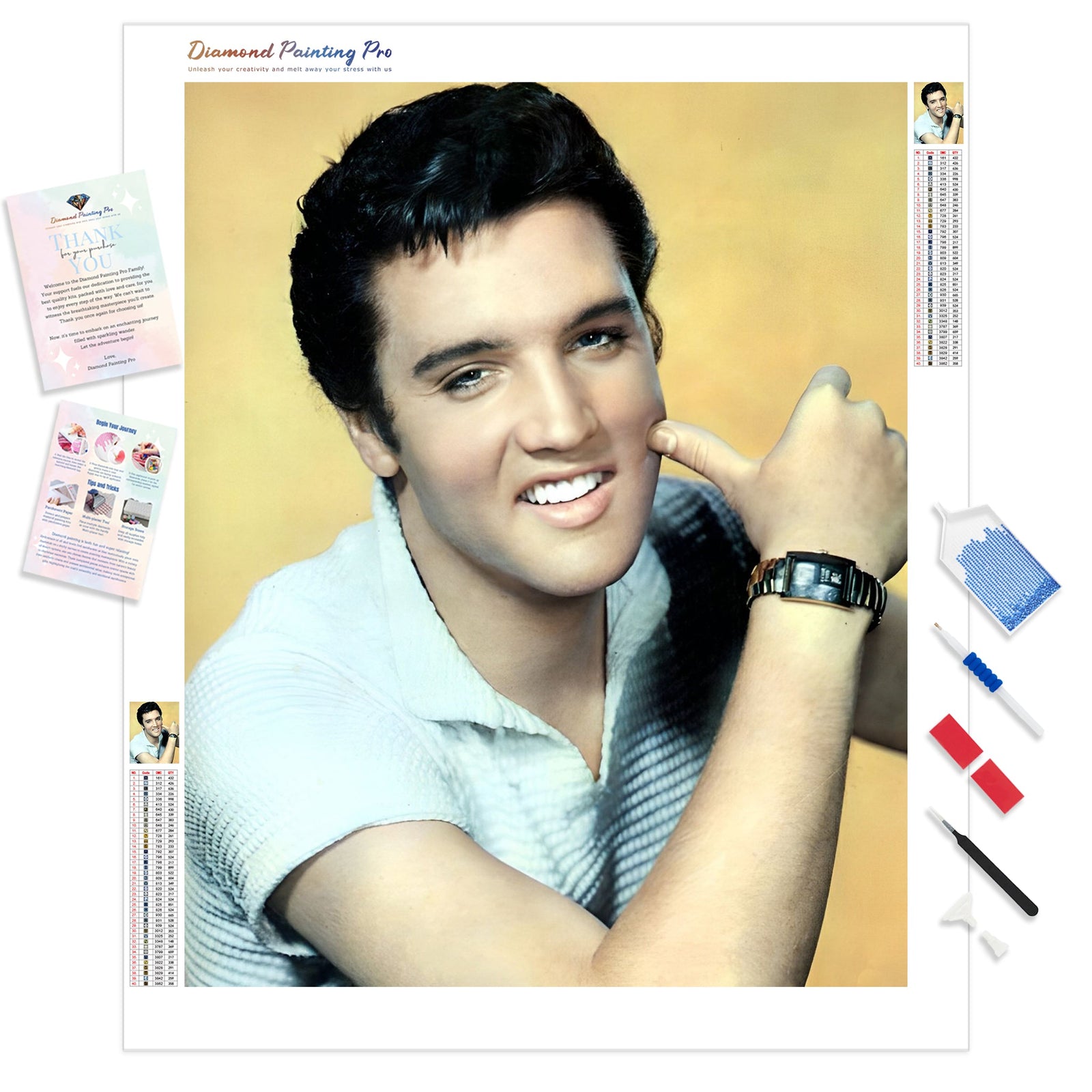 Elvis Presley Smile | Diamond Painting Kit - Full Drill - Square or Round Diamonds with AB Drills Option