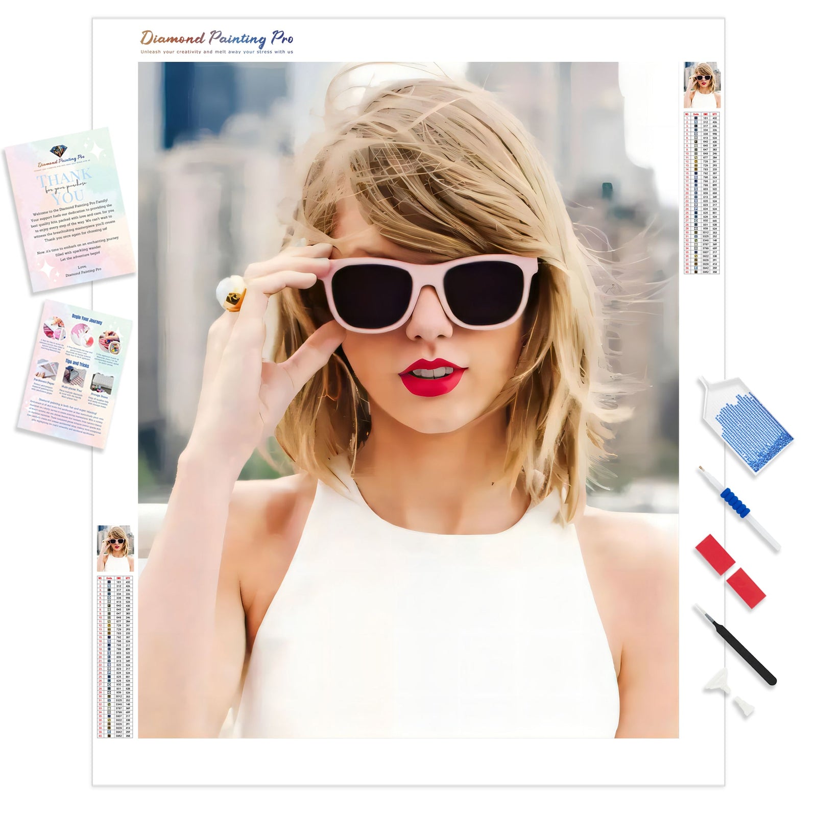 Taylor Swift in Sunglasses | Diamond Painting Kit - Full Drill - Square or Round Diamonds with AB Drills Option