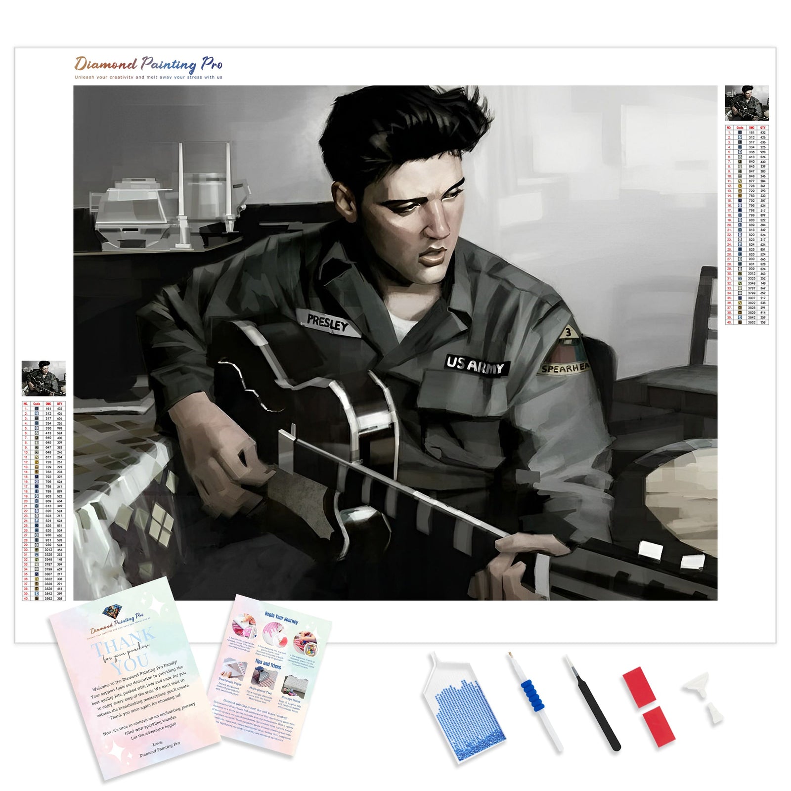 Elvis Presley and Guitar | Diamond Painting Kit - Full Drill - Square or Round Diamonds with AB Drills Option