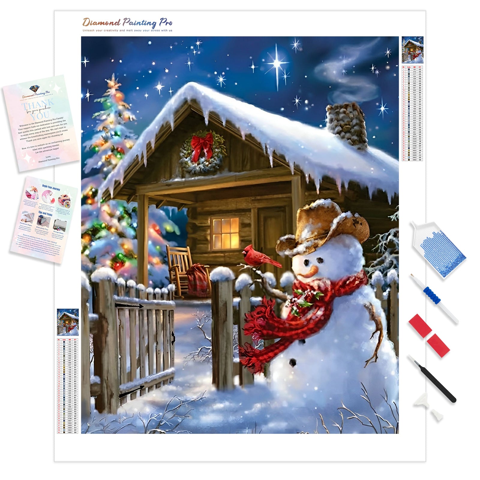 Snowman Christmas Night | Diamond Painting Kit - Full Drill - Square or Round Diamonds with AB Drills Option