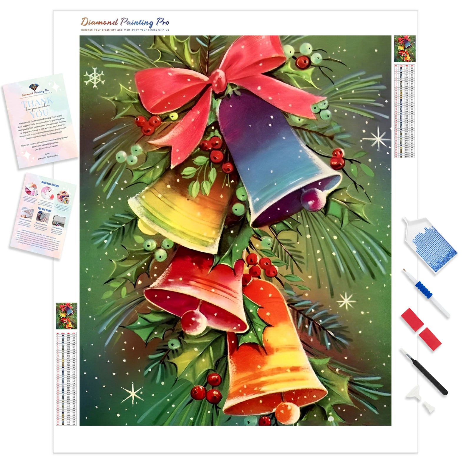 Colorful Christmas Bells | Diamond Painting Kit - Full Drill - Square or Round Diamonds with AB Drills Option